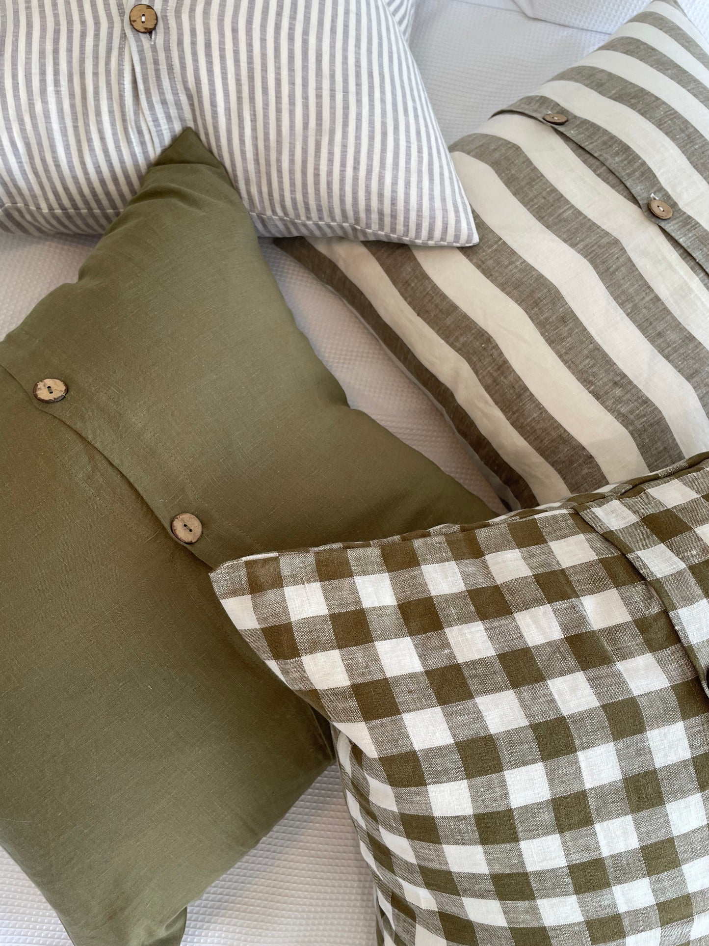 Linen Cushion with Button Detail - Grey Stripe