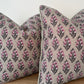 Block Print Cushion Cover - Green and Pink Floral with Stripes