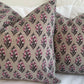 Block Print Cushion Cover - Green and Pink Floral with Stripes