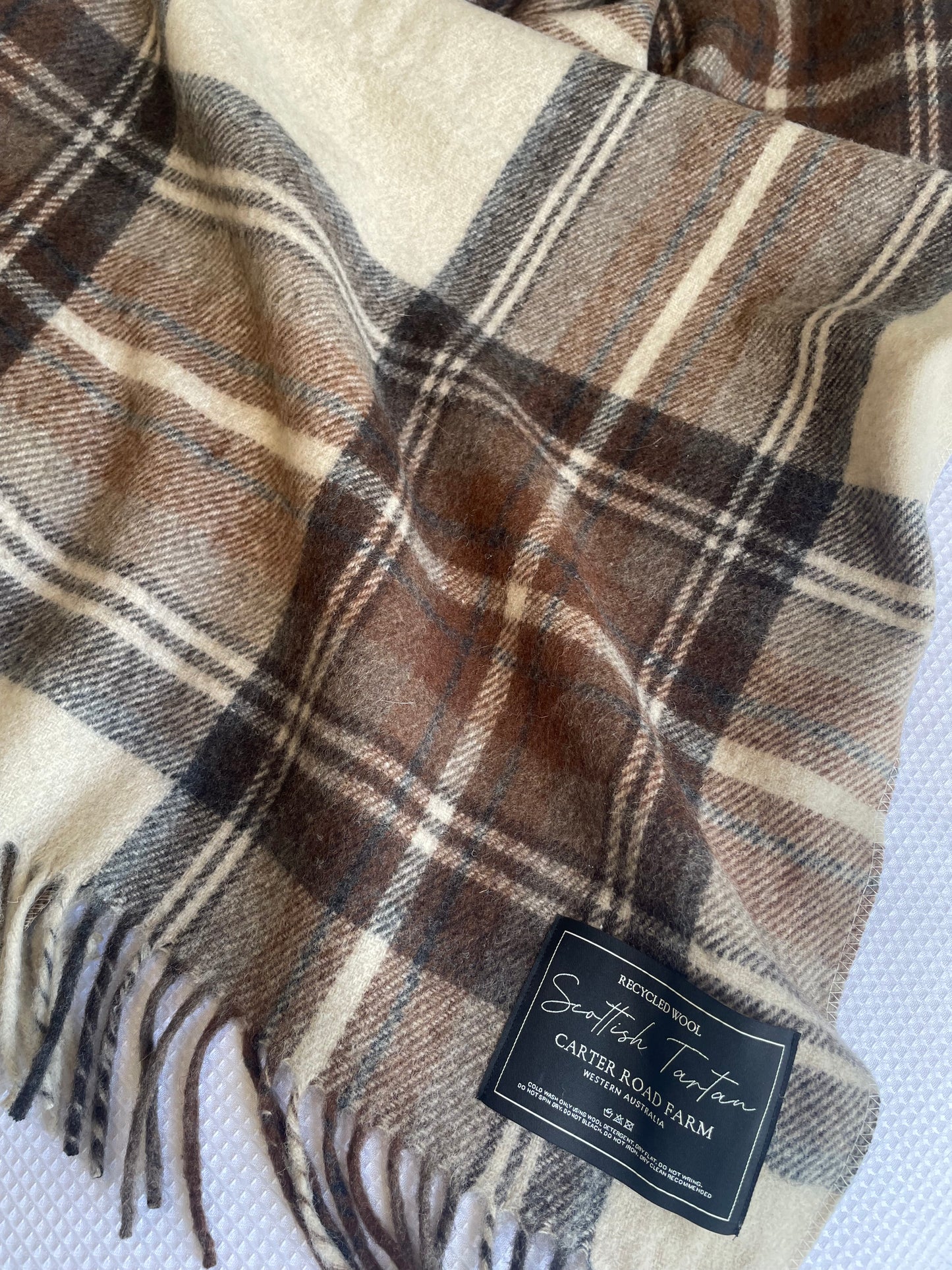 Scottish Tartan Blanket - Stewart Natural Dress - Recycled Wool