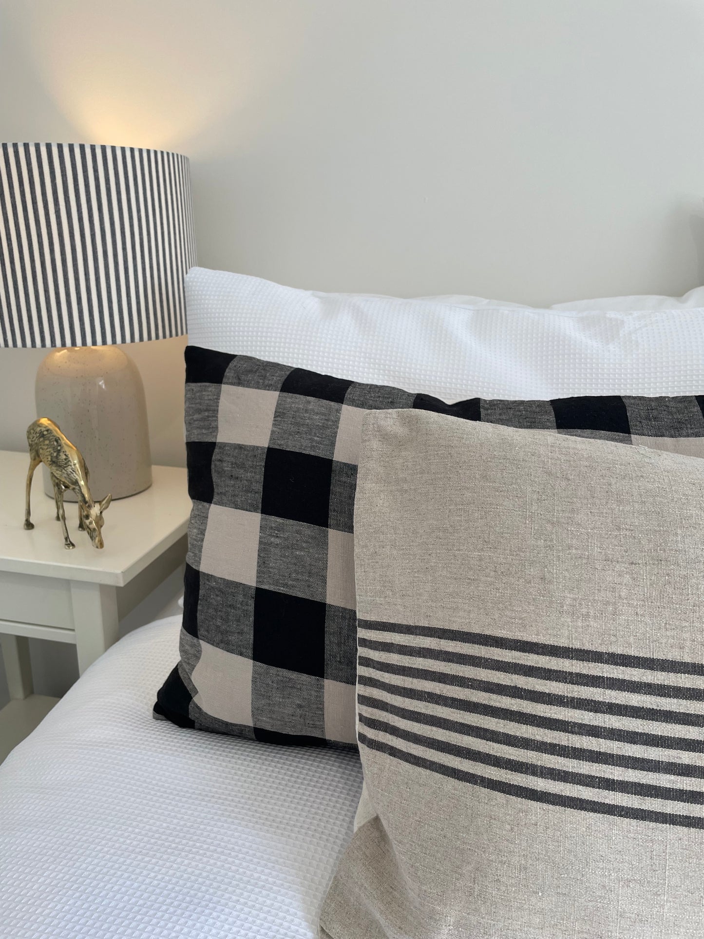 Linen Blend Lumbar Cushion Cover - Charcoal Seven Stripe