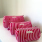 Striped Cosmetic Bags with Red Hearts - Hot Pink