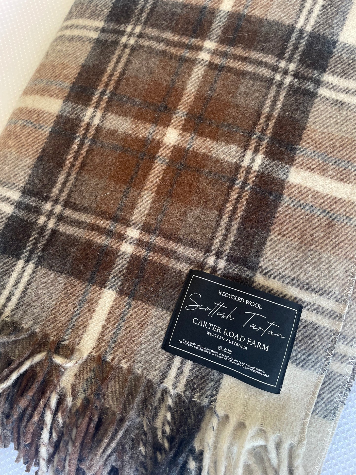 Scottish Tartan Blanket - Stewart Natural Dress - Recycled Wool