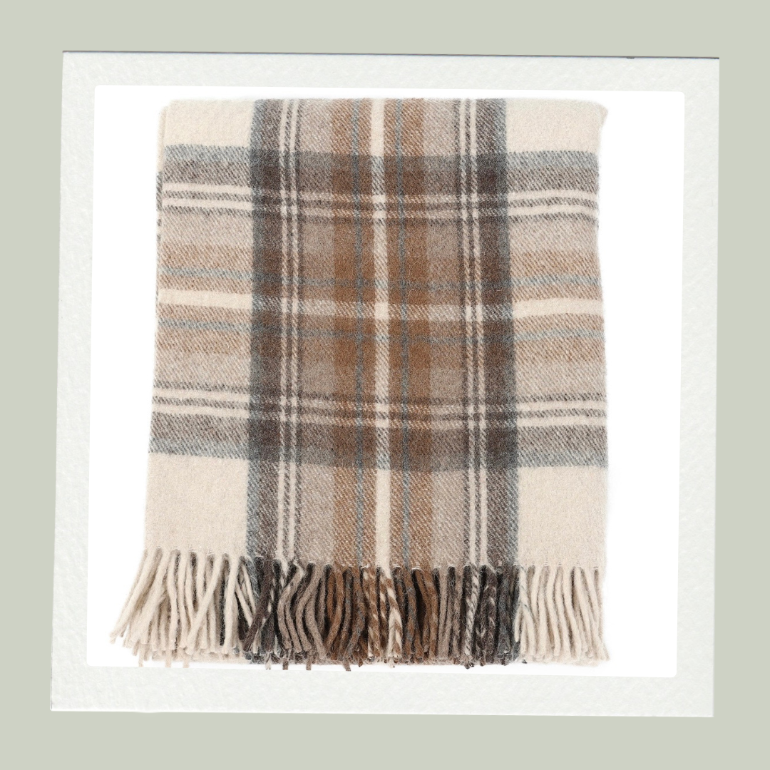 Scottish Tartan Blanket - Stewart Natural Dress - Recycled Wool