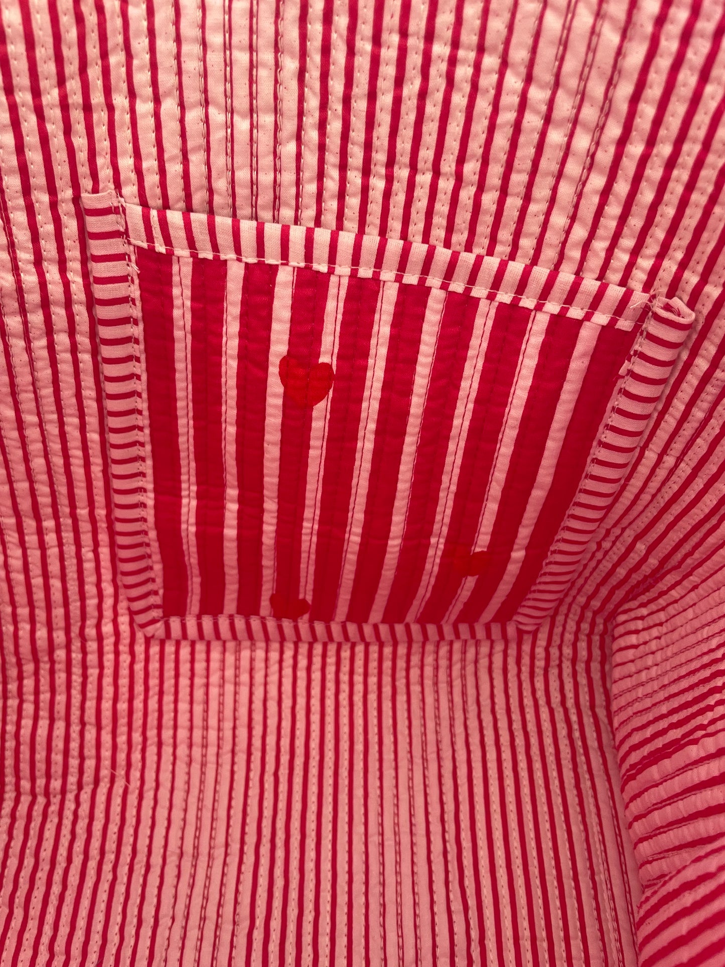 Striped Tote Bag with Red Hearts - Hot Pink