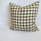 Linen Cushion with Button Detail - Olive Green Gingham