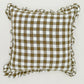 Reversible Linen Ruffle Cushion Cover - Olive Gingham - Warm White