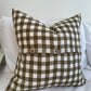 Linen Cushion with Button Detail - Olive Green Gingham