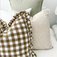 Reversible Linen Ruffle Cushion Cover - Olive Gingham - Warm White