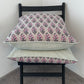 Block Print Cushion Cover - Green and Pink Floral with Stripes