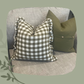 Reversible Linen Ruffle Cushion Cover - Olive Gingham - Warm White