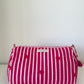 Striped Cosmetic Bags with Red Hearts - Hot Pink