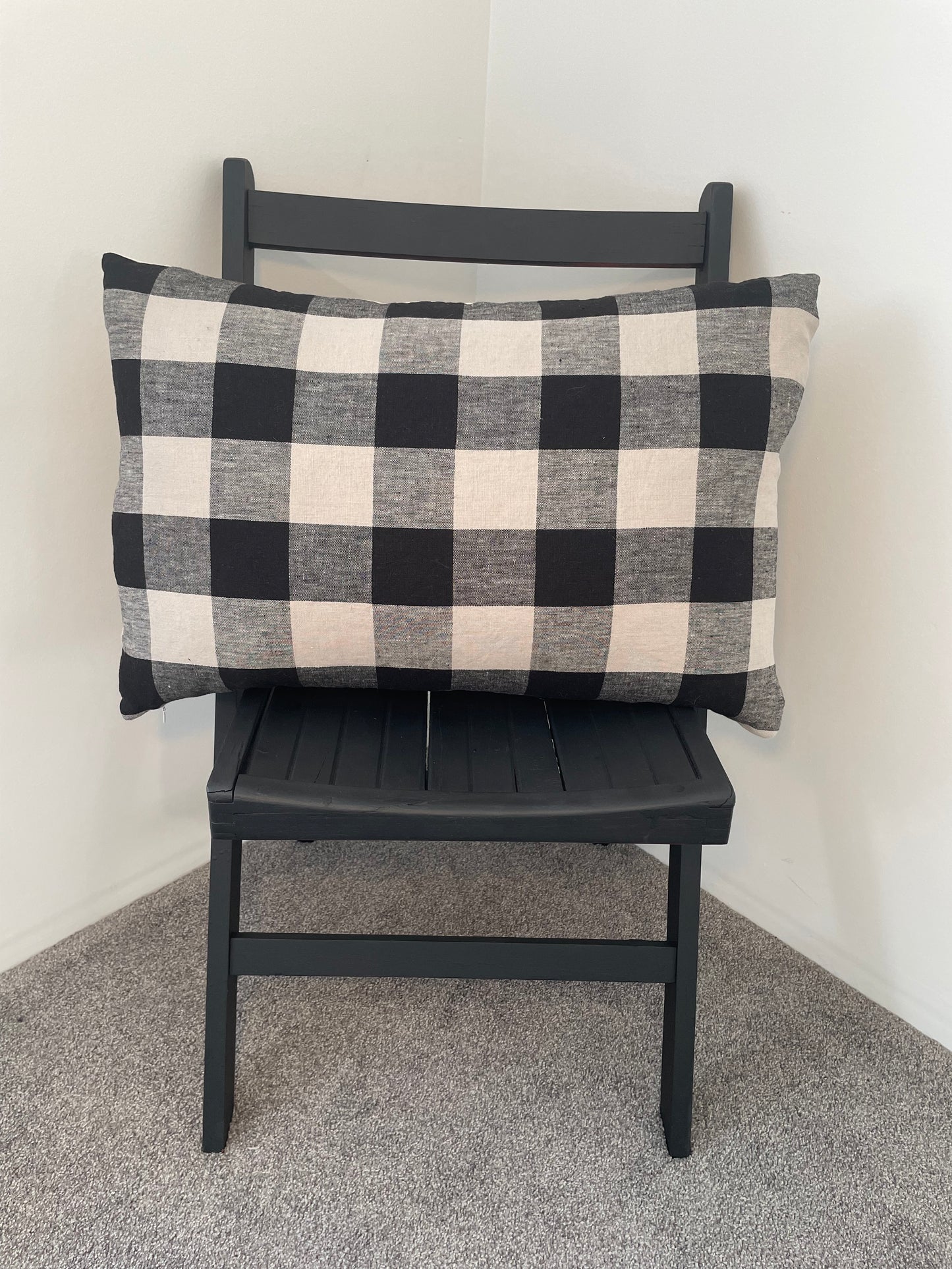 Linen Lumbar Cushion Cover - Black Gingham