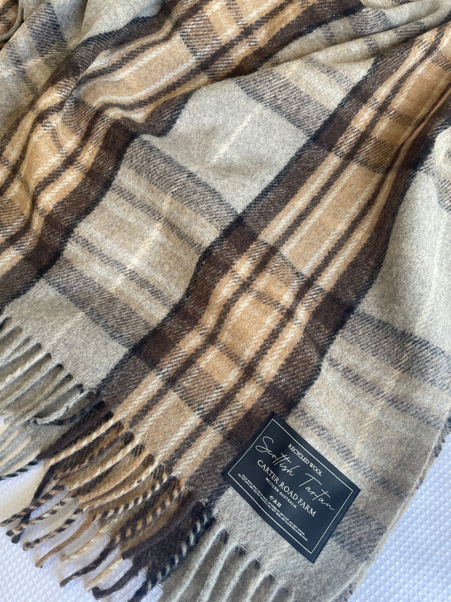 Scottish Tartan Blanket - Mackellar Natural - 100% Recycled Wool