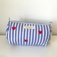 Striped Cosmetic Bags with Red Hearts - Sky Blue
