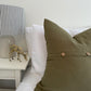 Linen Cushion with Button Detail - Solid Olive Green