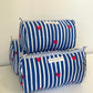 Striped Cosmetic Bags with Red Hearts - Navy Blue