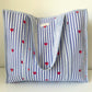 Striped Tote Bag with Red Hearts - Sky Blue