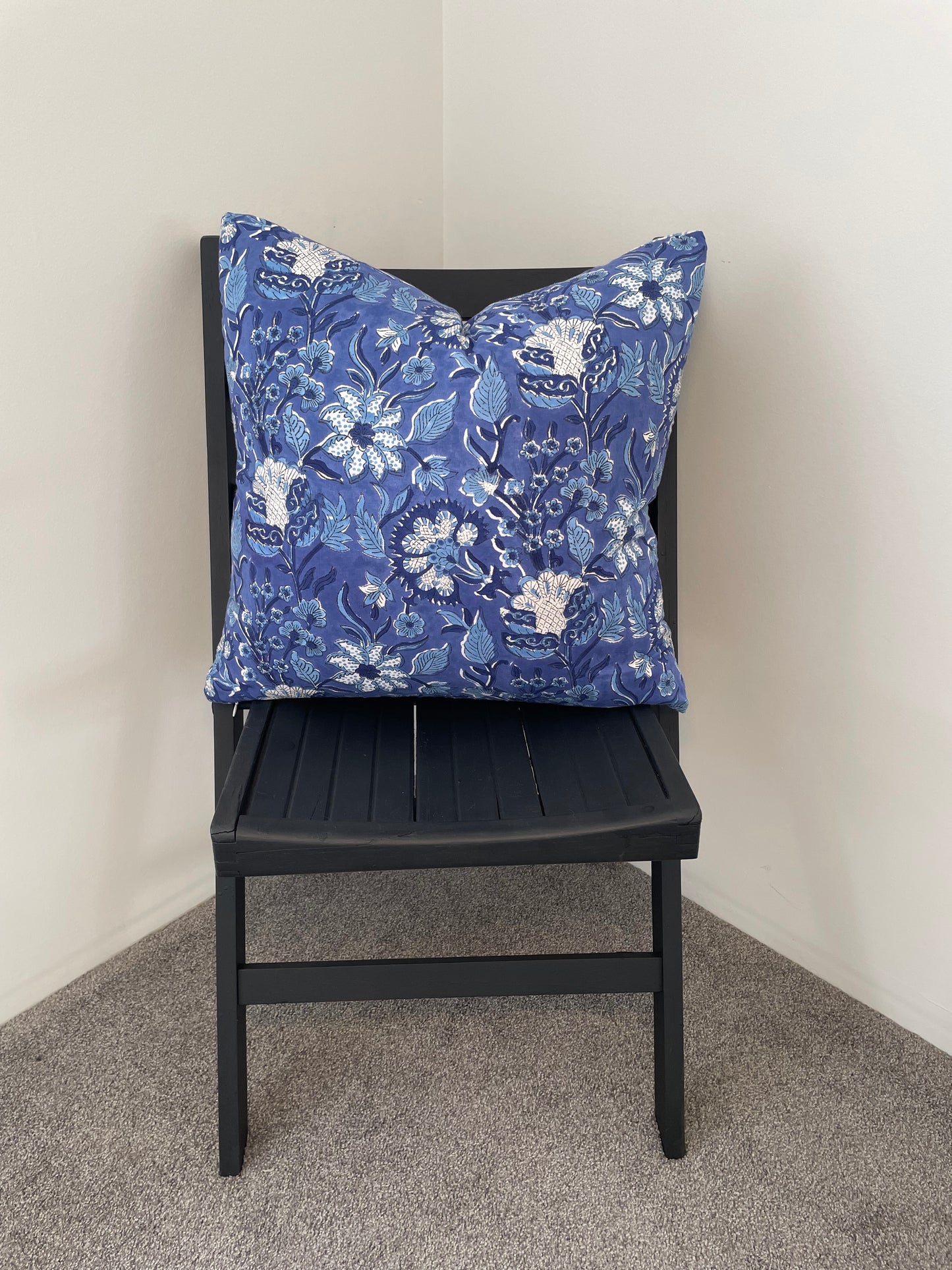 Block Print Cushion Cover - Jaipur Blue Floral