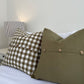 Linen Cushion with Button Detail - Olive Green Gingham