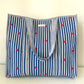 Striped Tote Bag with Red Hearts - Navy Blue