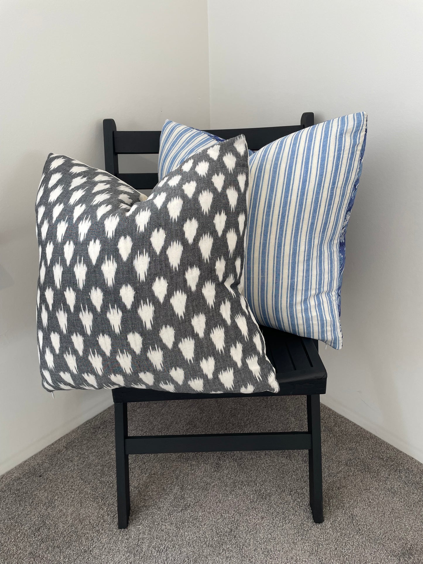 Ikat Cushion Cover - Grey and Warm White