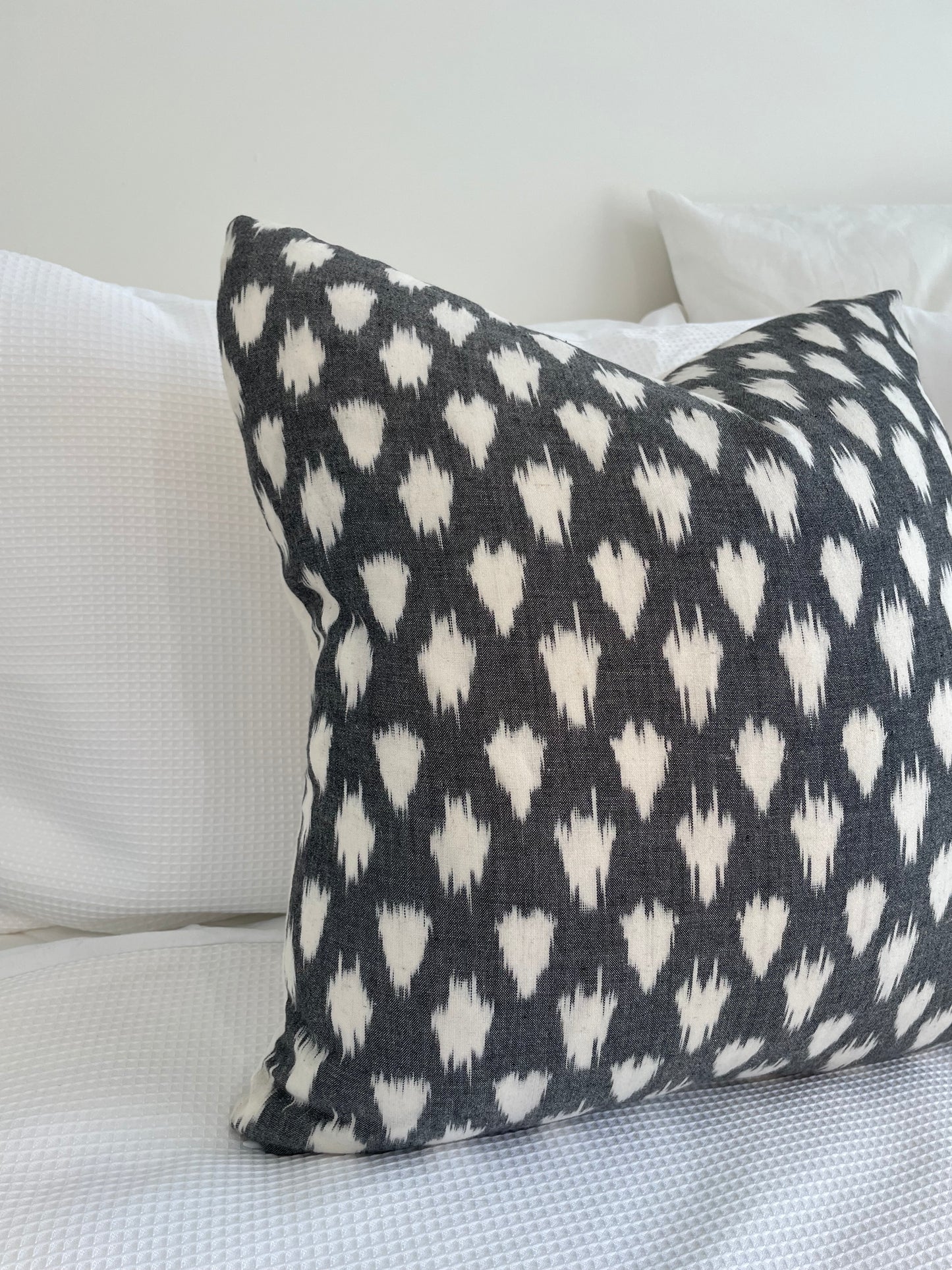 Ikat Cushion Cover - Grey and Warm White