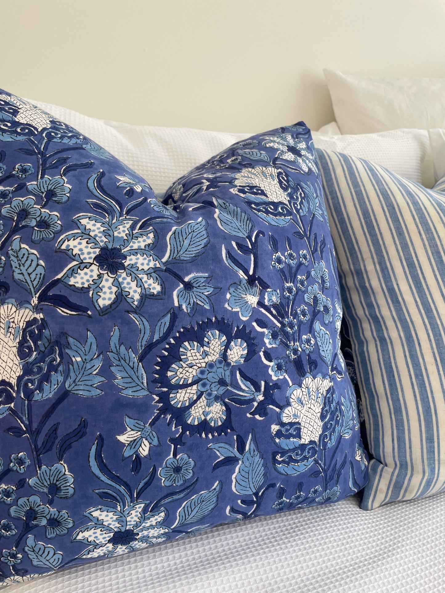 Block Print Cushion Cover - Jaipur Blue Floral