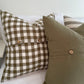 Linen Cushion with Button Detail - Olive Green Gingham