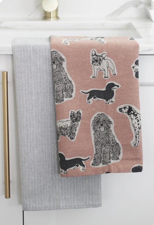 Woof Tea Towel set - 2 Pack - Salmon Pink