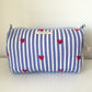 Striped Cosmetic Bags with Red Hearts - Sky Blue