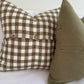 Linen Cushion with Button Detail - Olive Green Gingham